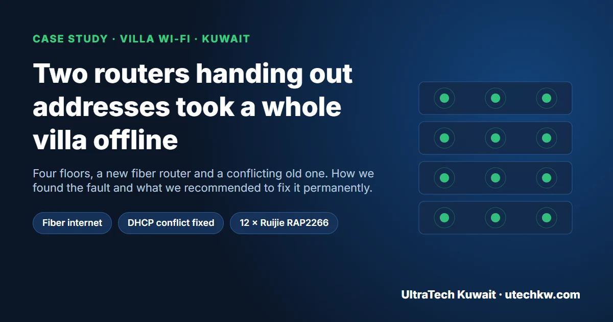 Villa Wi-Fi Case Study: Fixing a DHCP Conflict After a New Fiber Router in Kuwait