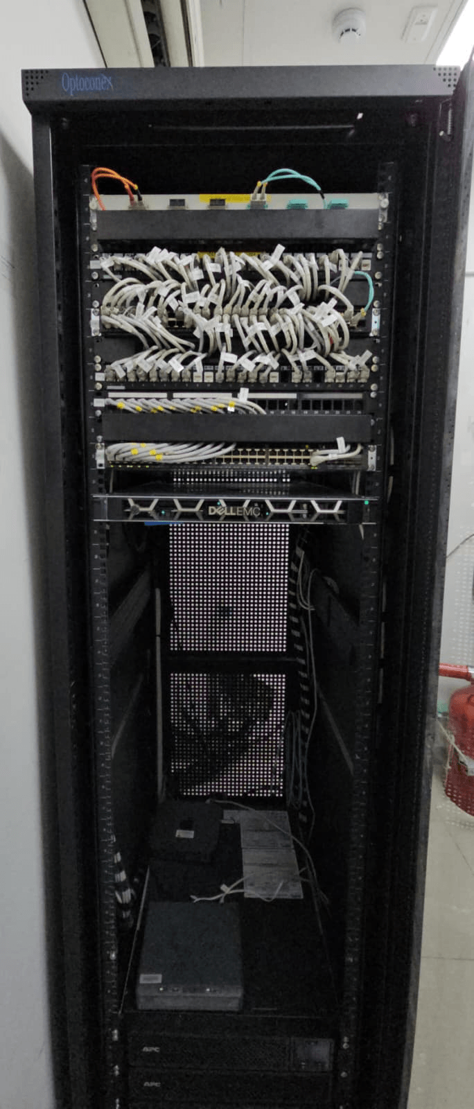 Completed network cabinet after revamp with improved cable management