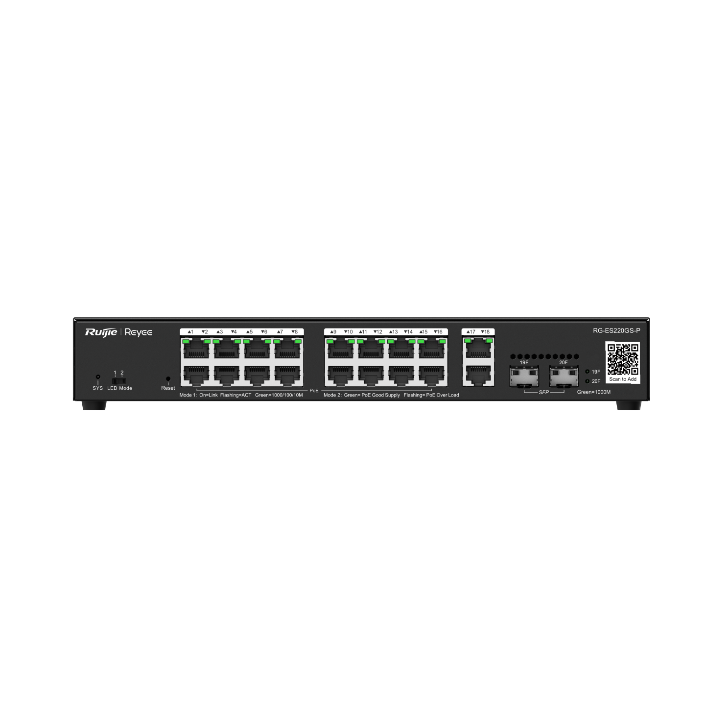 Ruijie Reeye RG-ES220GS-P 20-Port CCTV Smart PoE+ Switch with SFP — Ruijie Reeye