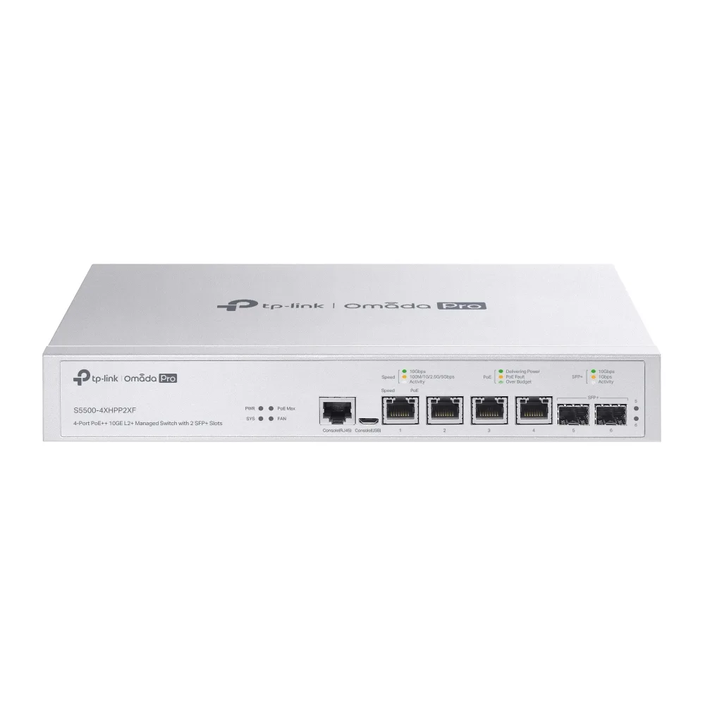 TP-Link Omada Pro S5500-4XHPP2XF 4-Port PoE++ 10GE L2+ Managed Switch with 2 SFP+ Slots — TP-Link